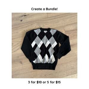 The Childrens Place Boys Black Lightweight Argyle Cotton V Neck Sweater Size 6